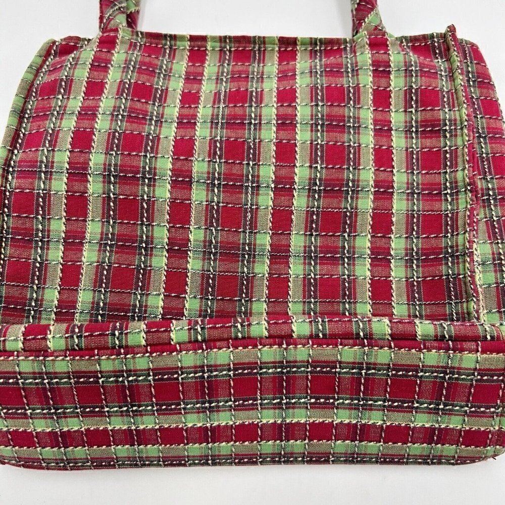 Longaberger 2009 Tote Snowflake/Holiday Plaid Fabric 9" x 9.5" Double Handle - Picture 5 of 7